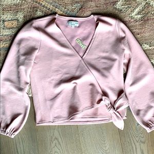 NWT MADEWELL texture and thread pink wrap blouse